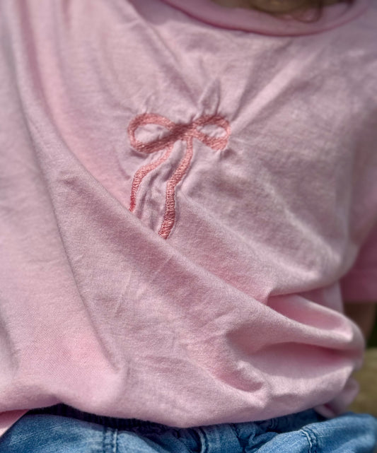 Toddler Embroidered Pink Bow